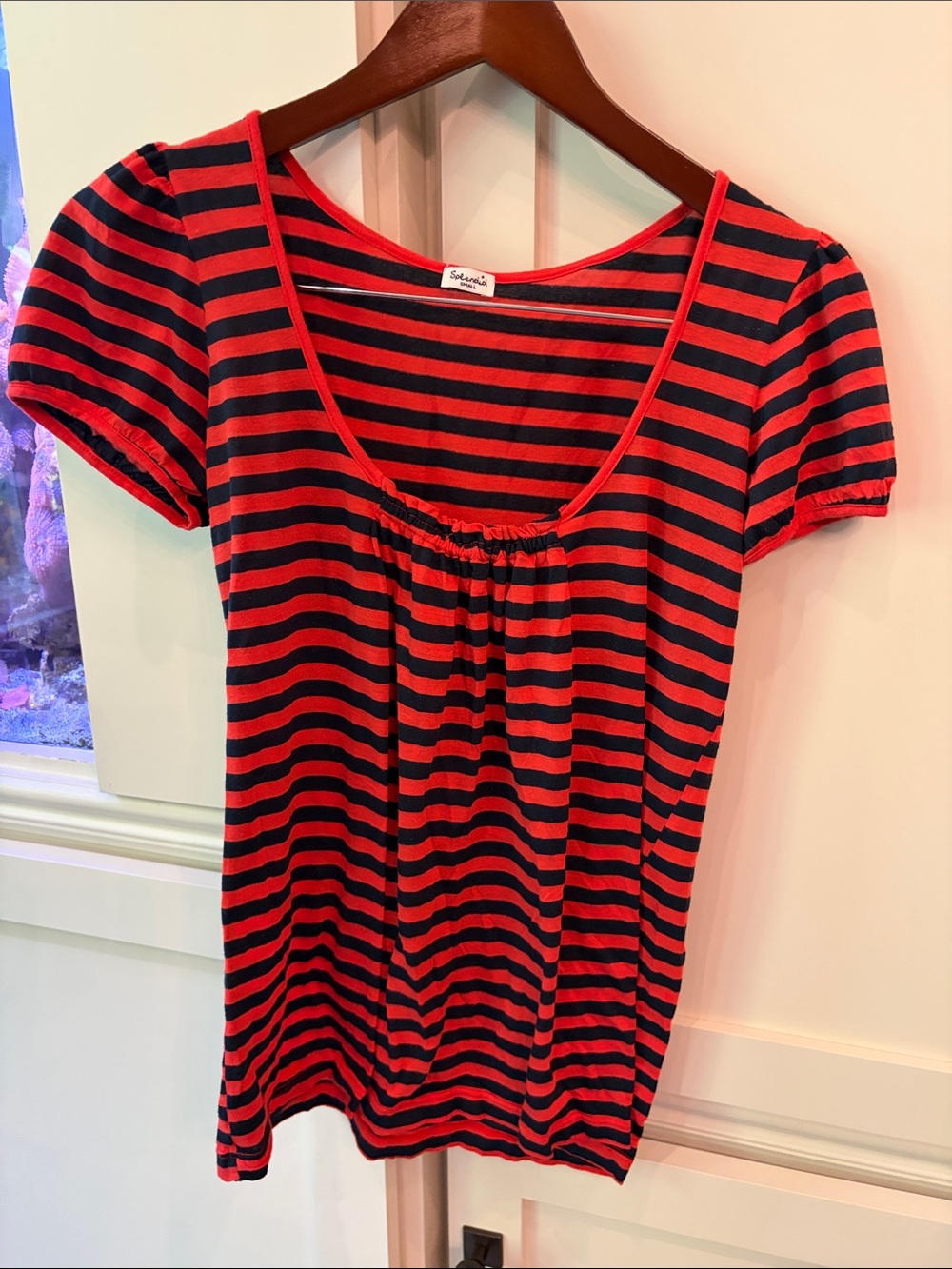Splendid Red and Navy Striped Scoop-Neck Tee